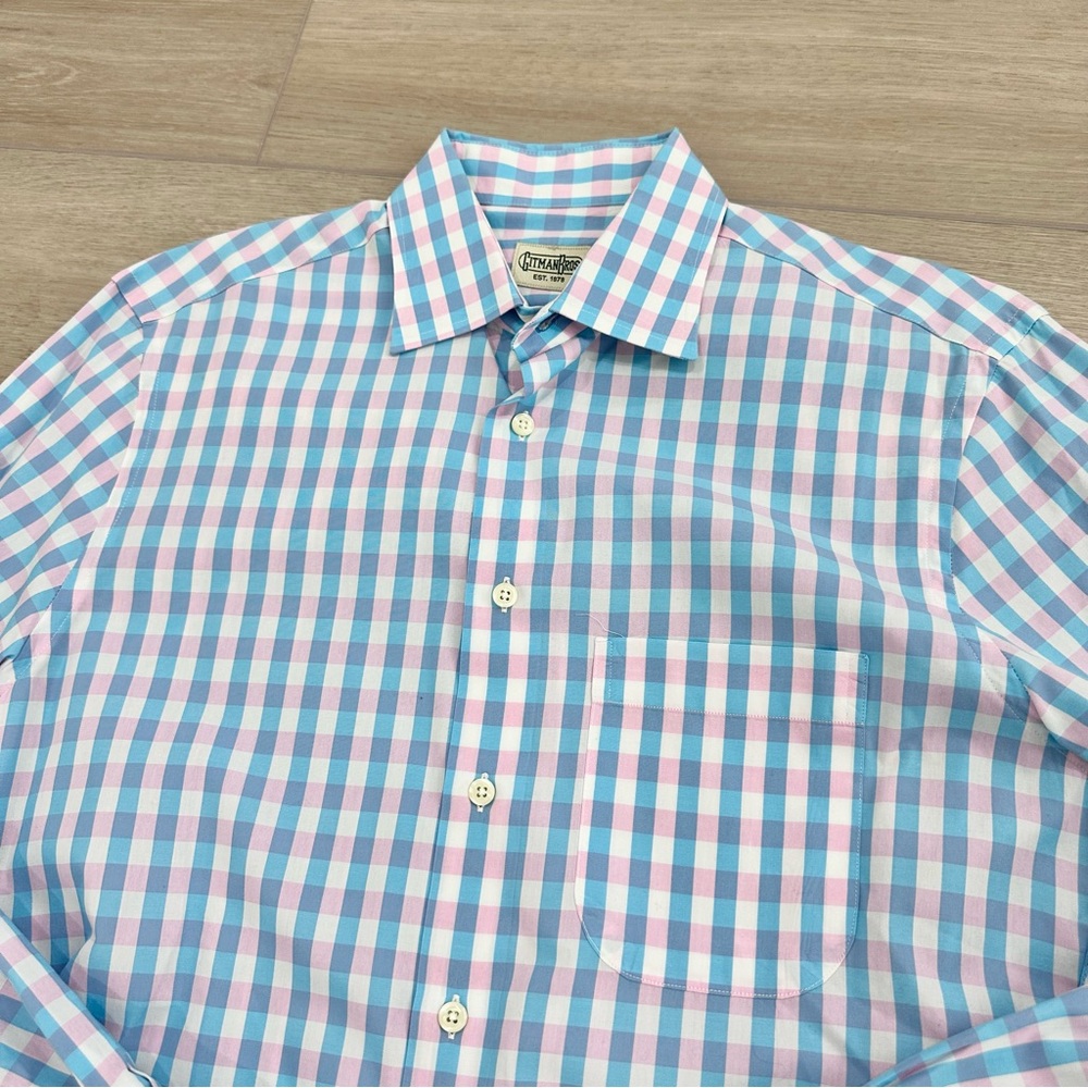 Gitman Bros Men’s Collared Button Down Blue Pink … - image 2